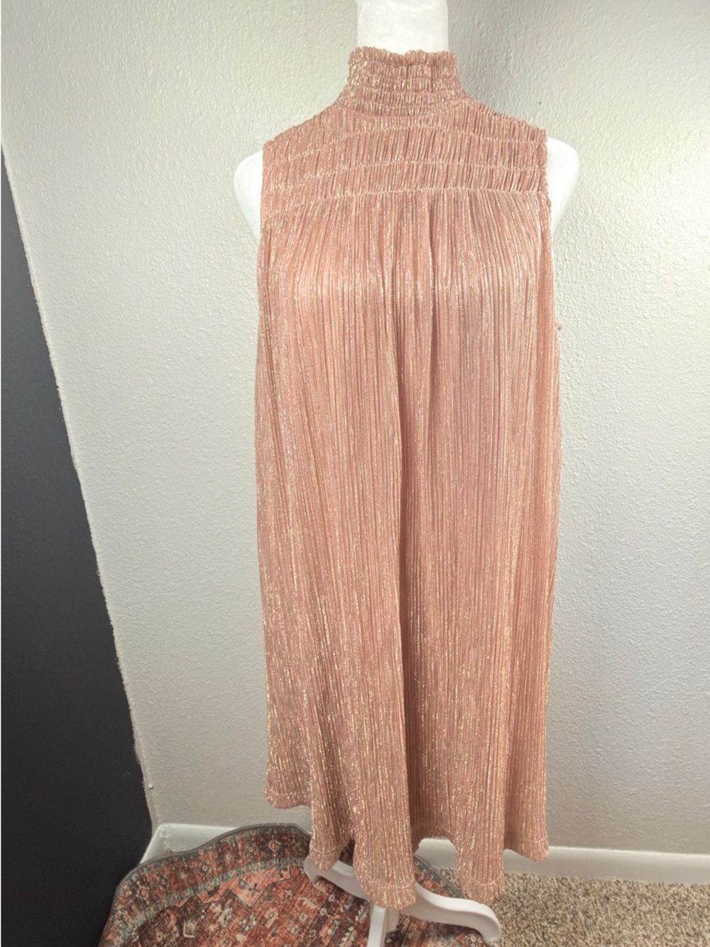 Nine West Blush Metallic Pleated Sleeveless Jumpsuit